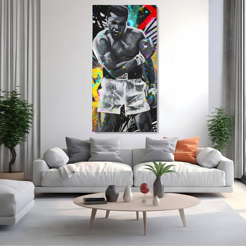 Tablou Canvas Premium LuxCanva® C1114, Marele Muhammad Ali , Culori, Muhammad Ali, Sportiv, GOAT, Game Room, Bar, Relaxare, Culori Vibrante