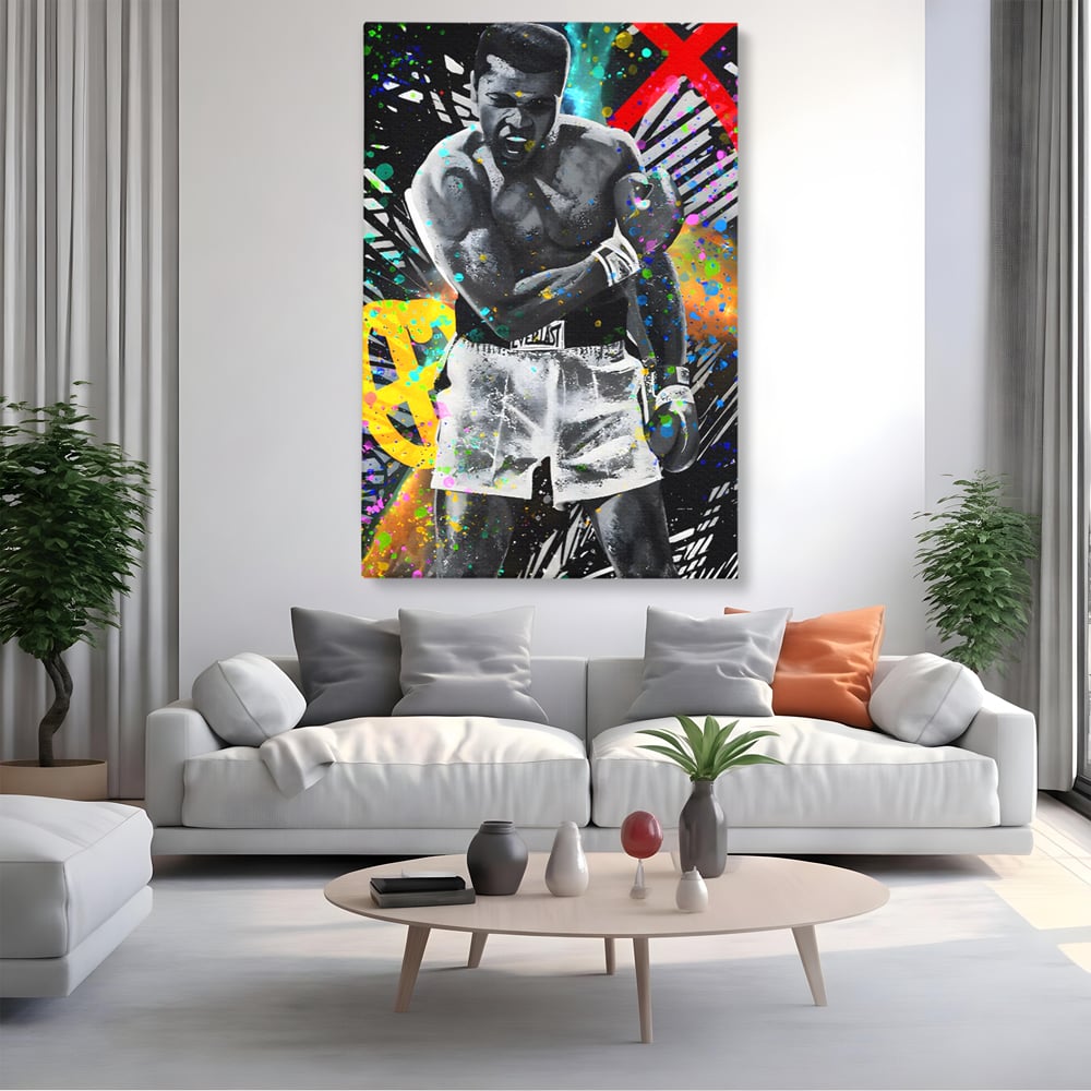 Tablou Canvas Premium LuxCanva® C1114, Marele Muhammad Ali , Culori, Muhammad Ali, Sportiv, GOAT, Game Room, Bar, Relaxare, Culori Vibrante