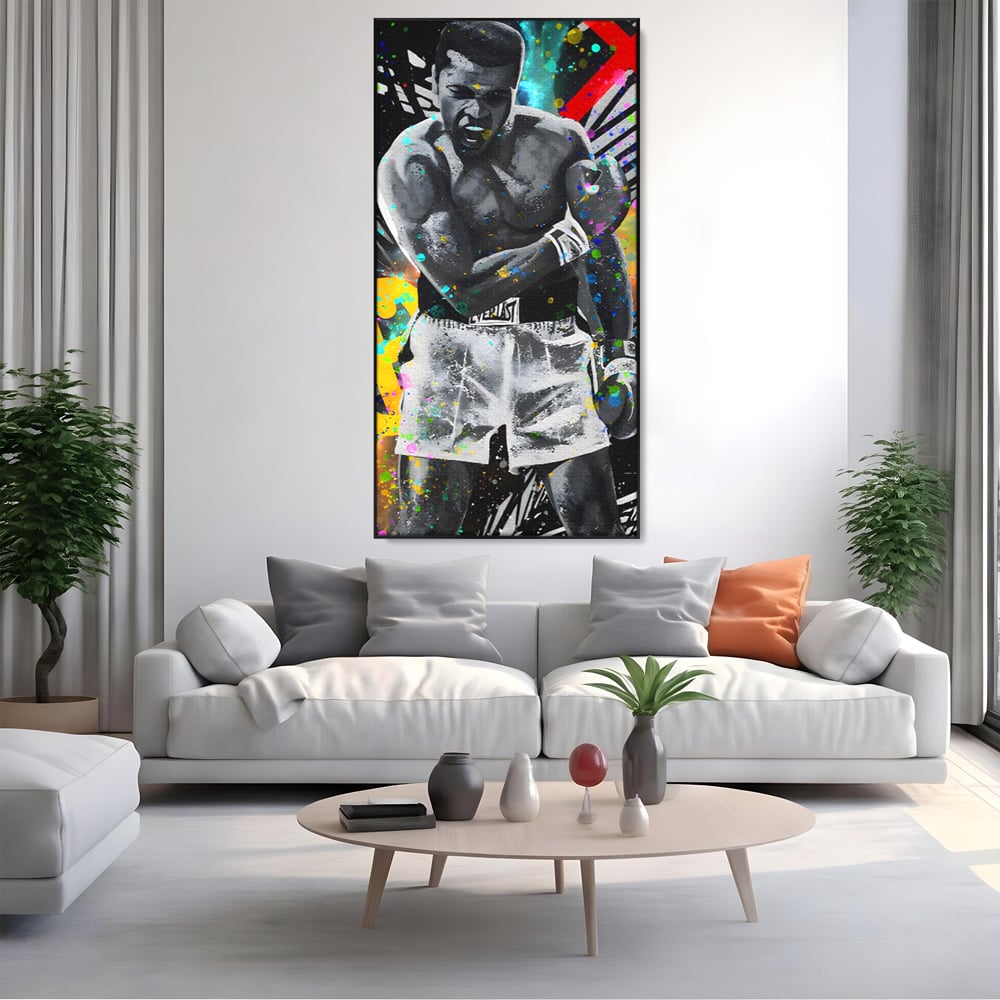 Tablou Canvas Premium LuxCanva® C1114, Marele Muhammad Ali , Culori, Muhammad Ali, Sportiv, GOAT, Game Room, Bar, Relaxare, Culori Vibrante
