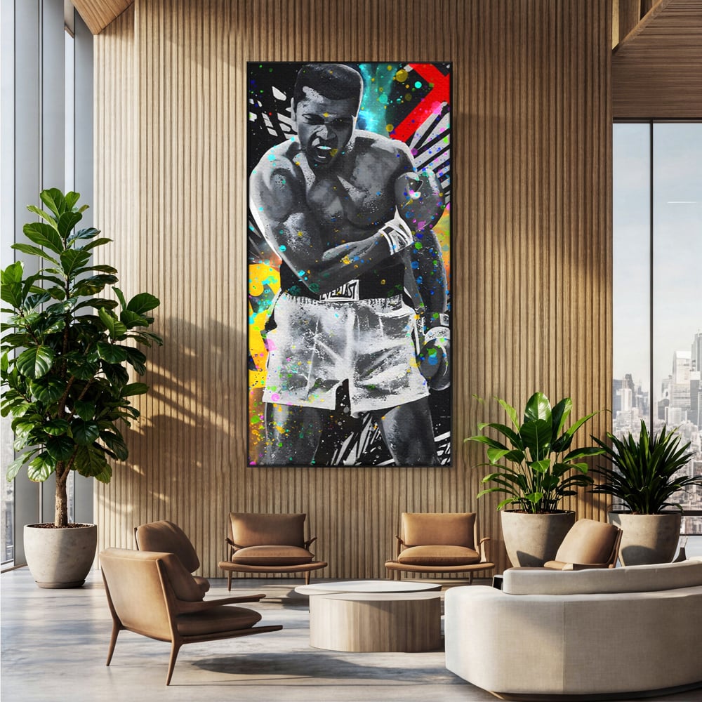 Tablou Canvas Premium LuxCanva® C1114, Marele Muhammad Ali , Culori, Muhammad Ali, Sportiv, GOAT, Game Room, Bar, Relaxare, Culori Vibrante