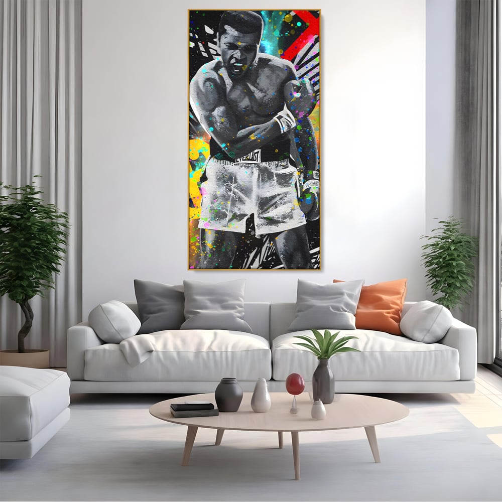 Tablou Canvas Premium LuxCanva® C1114, Marele Muhammad Ali , Culori, Muhammad Ali, Sportiv, GOAT, Game Room, Bar, Relaxare, Culori Vibrante