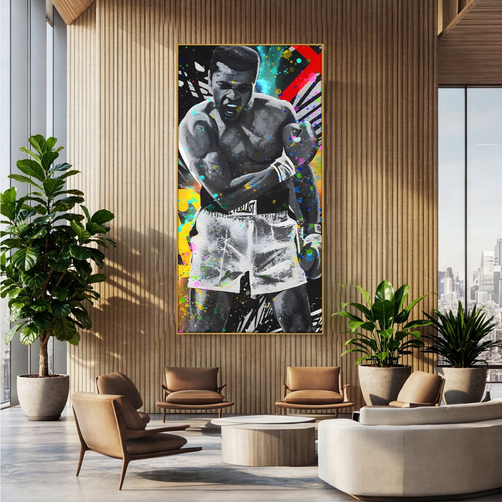 Tablou Canvas Premium LuxCanva® C1114, Marele Muhammad Ali , Culori, Muhammad Ali, Sportiv, GOAT, Game Room, Bar, Relaxare, Culori Vibrante