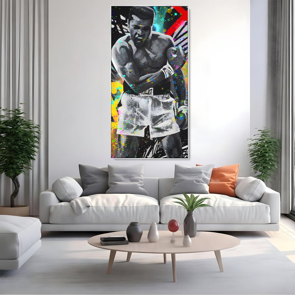 Tablou Canvas Premium LuxCanva® C1114, Marele Muhammad Ali , Culori, Muhammad Ali, Sportiv, GOAT, Game Room, Bar, Relaxare, Culori Vibrante