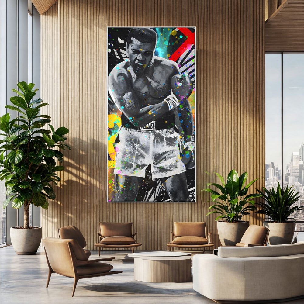 Tablou Canvas Premium LuxCanva® C1114, Marele Muhammad Ali , Culori, Muhammad Ali, Sportiv, GOAT, Game Room, Bar, Relaxare, Culori Vibrante