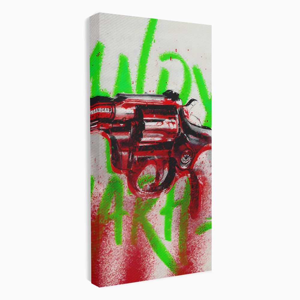 Tablou Canvas Premium LuxCanva® C1115, Bloody Gun By Andy Warhol , Culori, Pistol, Andy Warhol, Bar, Game Room, Relaxare, Culori Vibrante