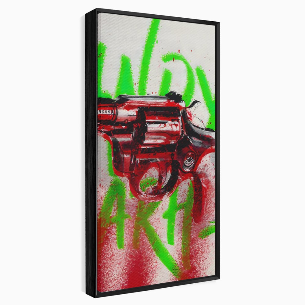 Tablou Canvas Premium LuxCanva® C1115, Bloody Gun By Andy Warhol , Culori, Pistol, Andy Warhol, Bar, Game Room, Relaxare, Culori Vibrante