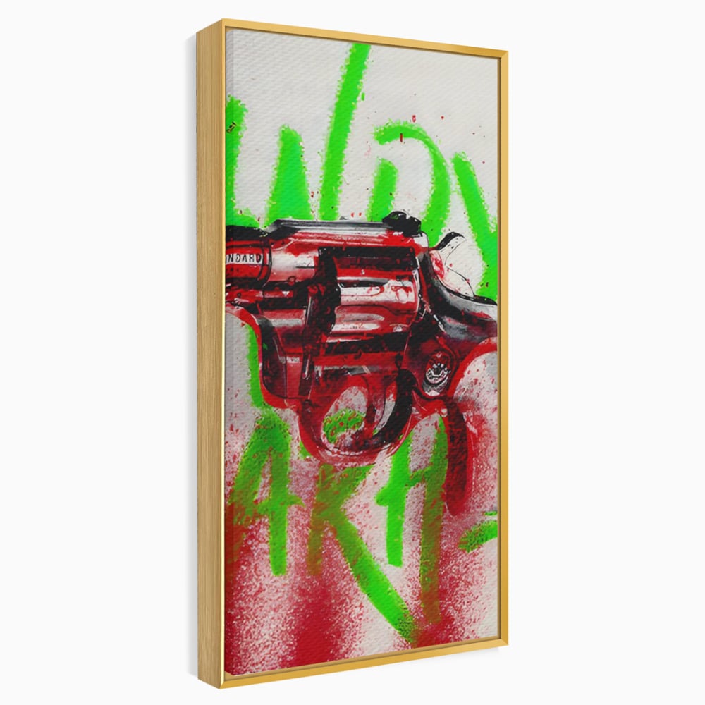 Tablou Canvas Premium LuxCanva® C1115, Bloody Gun By Andy Warhol , Culori, Pistol, Andy Warhol, Bar, Game Room, Relaxare, Culori Vibrante