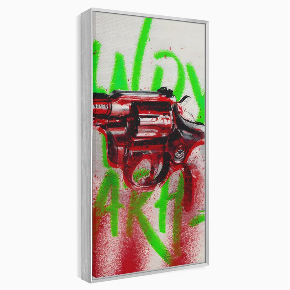 Tablou Canvas Premium LuxCanva® C1115, Bloody Gun By Andy Warhol , Culori, Pistol, Andy Warhol, Bar, Game Room, Relaxare, Culori Vibrante