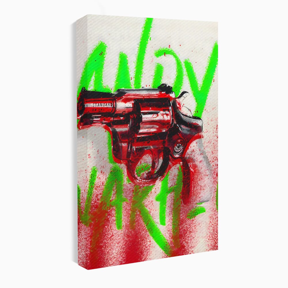 Tablou Canvas Premium LuxCanva® C1115, Bloody Gun By Andy Warhol , Culori, Pistol, Andy Warhol, Bar, Game Room, Relaxare, Culori Vibrante