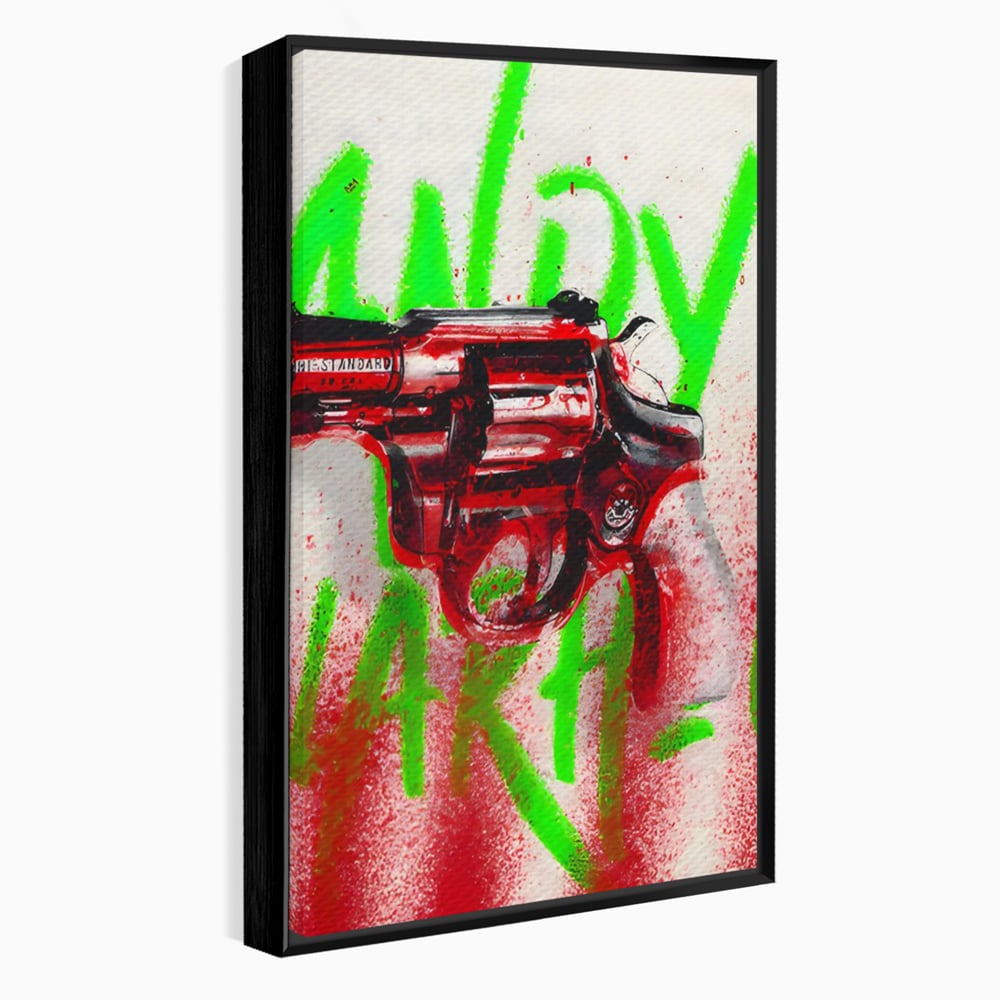 Tablou Canvas Premium LuxCanva® C1115, Bloody Gun By Andy Warhol , Culori, Pistol, Andy Warhol, Bar, Game Room, Relaxare, Culori Vibrante