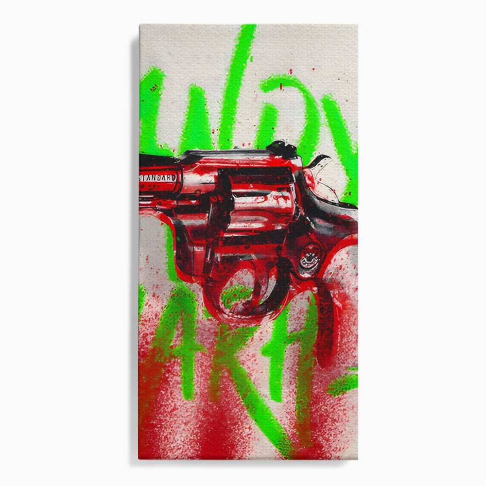 Tablou Canvas Premium LuxCanva® C1115, Bloody Gun By Andy Warhol , Culori, Pistol, Andy Warhol, Bar, Game Room, Relaxare, Culori Vibrante