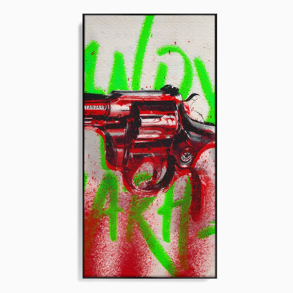 Tablou Canvas Premium LuxCanva® C1115, Bloody Gun By Andy Warhol , Culori, Pistol, Andy Warhol, Bar, Game Room, Relaxare, Culori Vibrante