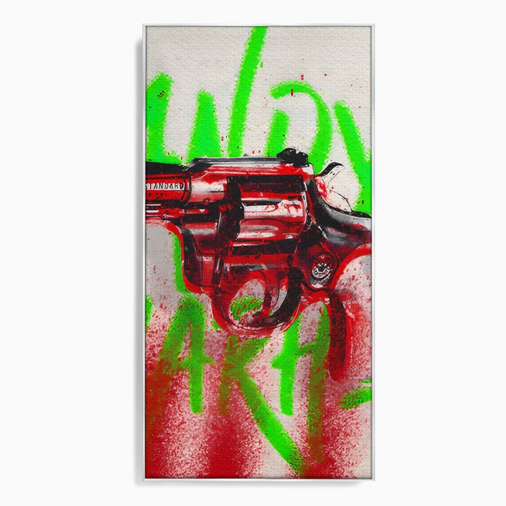 Tablou Canvas Premium LuxCanva® C1115, Bloody Gun By Andy Warhol , Culori, Pistol, Andy Warhol, Bar, Game Room, Relaxare, Culori Vibrante