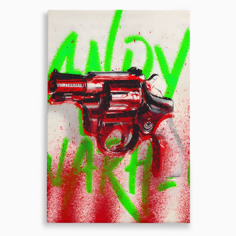 Tablou Canvas Premium LuxCanva® C1115, Bloody Gun By Andy Warhol , Culori, Pistol, Andy Warhol, Bar, Game Room, Relaxare, Culori Vibrante