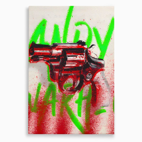 Tablou Canvas Premium LuxCanva® C1115, Bloody Gun By Andy Warhol , Culori, Pistol, Andy Warhol, Bar, Game Room, Relaxare, Culori Vibrante