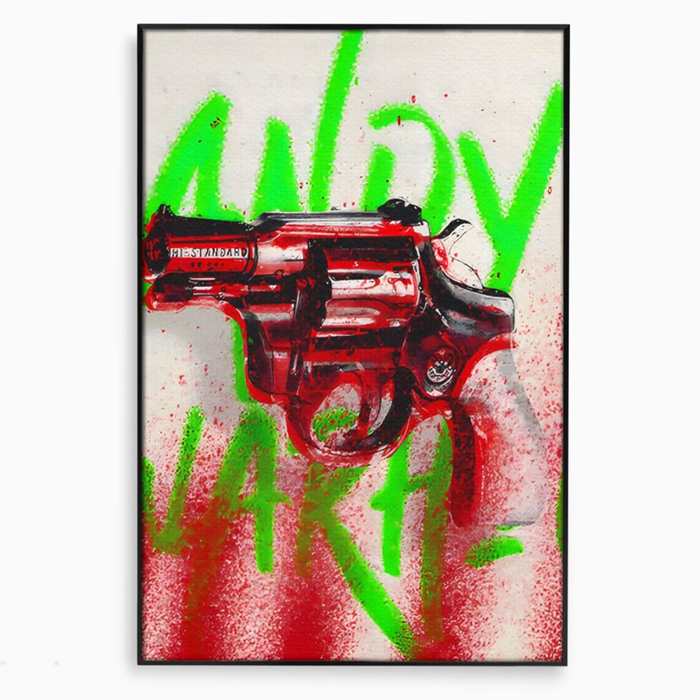 Tablou Canvas Premium LuxCanva® C1115, Bloody Gun By Andy Warhol , Culori, Pistol, Andy Warhol, Bar, Game Room, Relaxare, Culori Vibrante