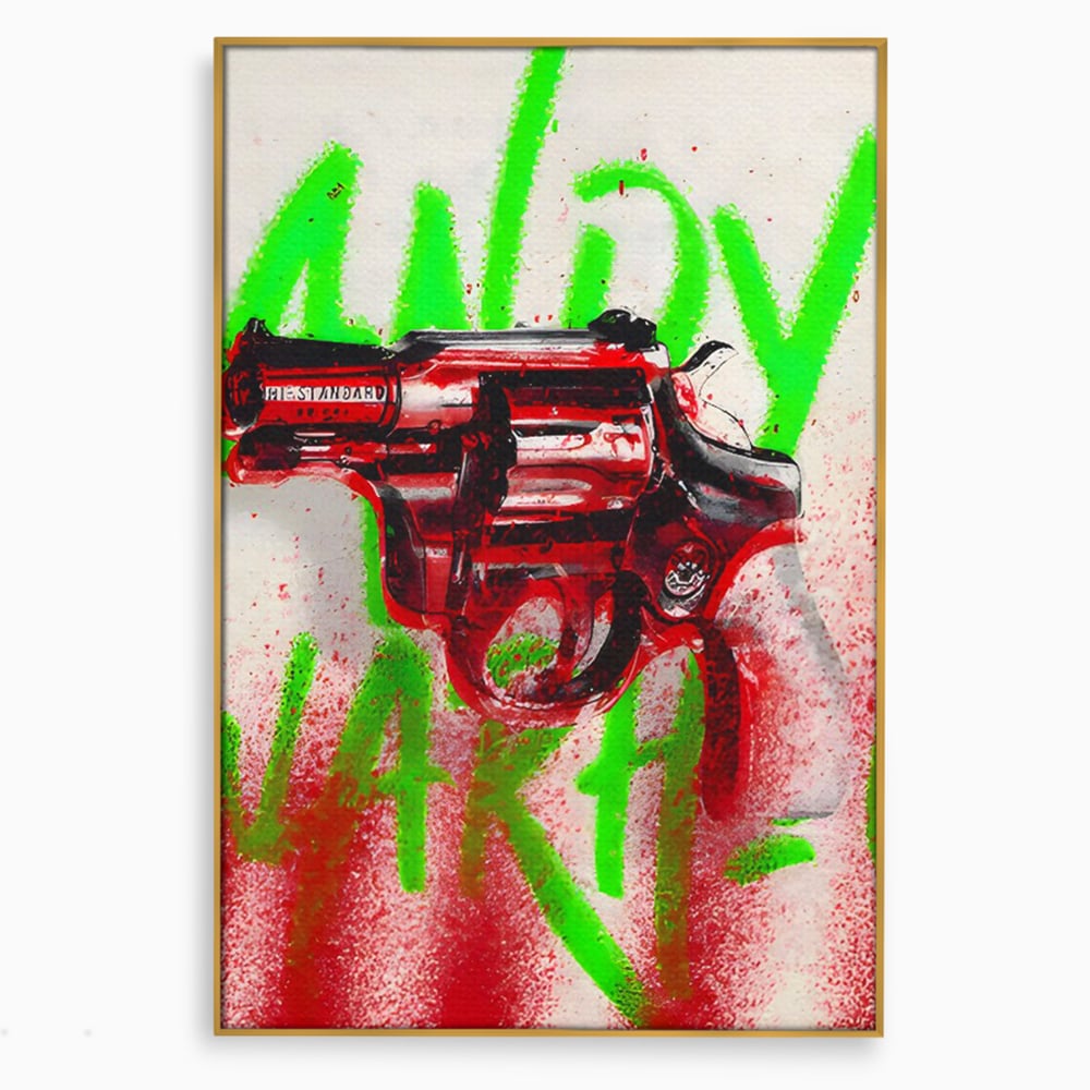 Tablou Canvas Premium LuxCanva® C1115, Bloody Gun By Andy Warhol , Culori, Pistol, Andy Warhol, Bar, Game Room, Relaxare, Culori Vibrante