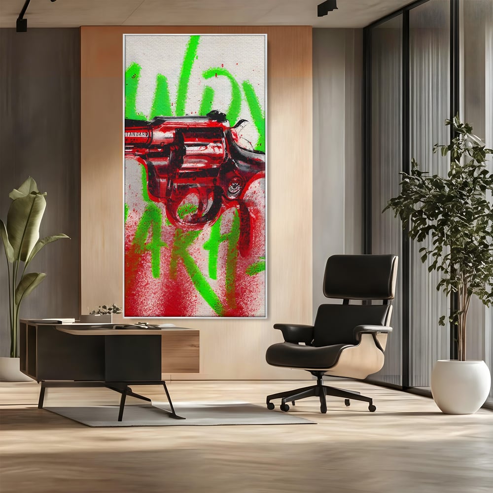 Tablou Canvas Premium LuxCanva® C1115, Bloody Gun By Andy Warhol , Culori, Pistol, Andy Warhol, Bar, Game Room, Relaxare, Culori Vibrante