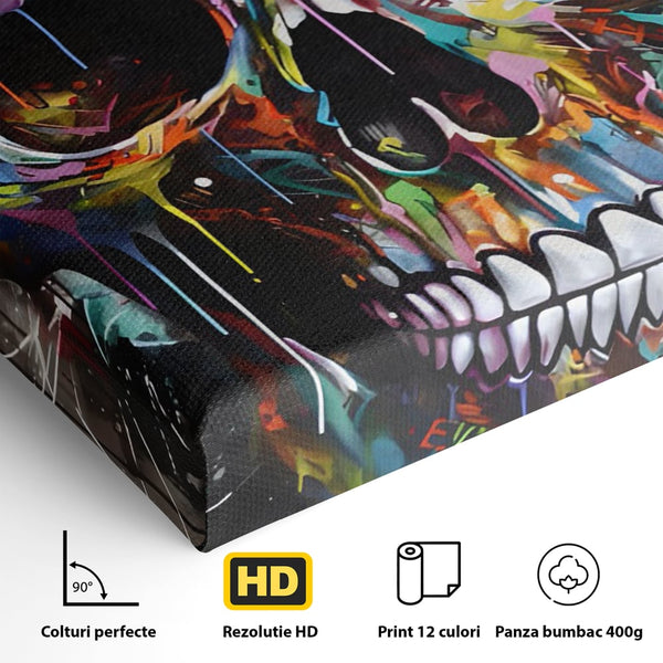 Leinwand Wandkunst Leinwand Premium LuxCanva® C1116, Schädel voller Farben , Farben, Schädel, lustig, Spielzimmer, Bar, entspannend, lebendige Farben