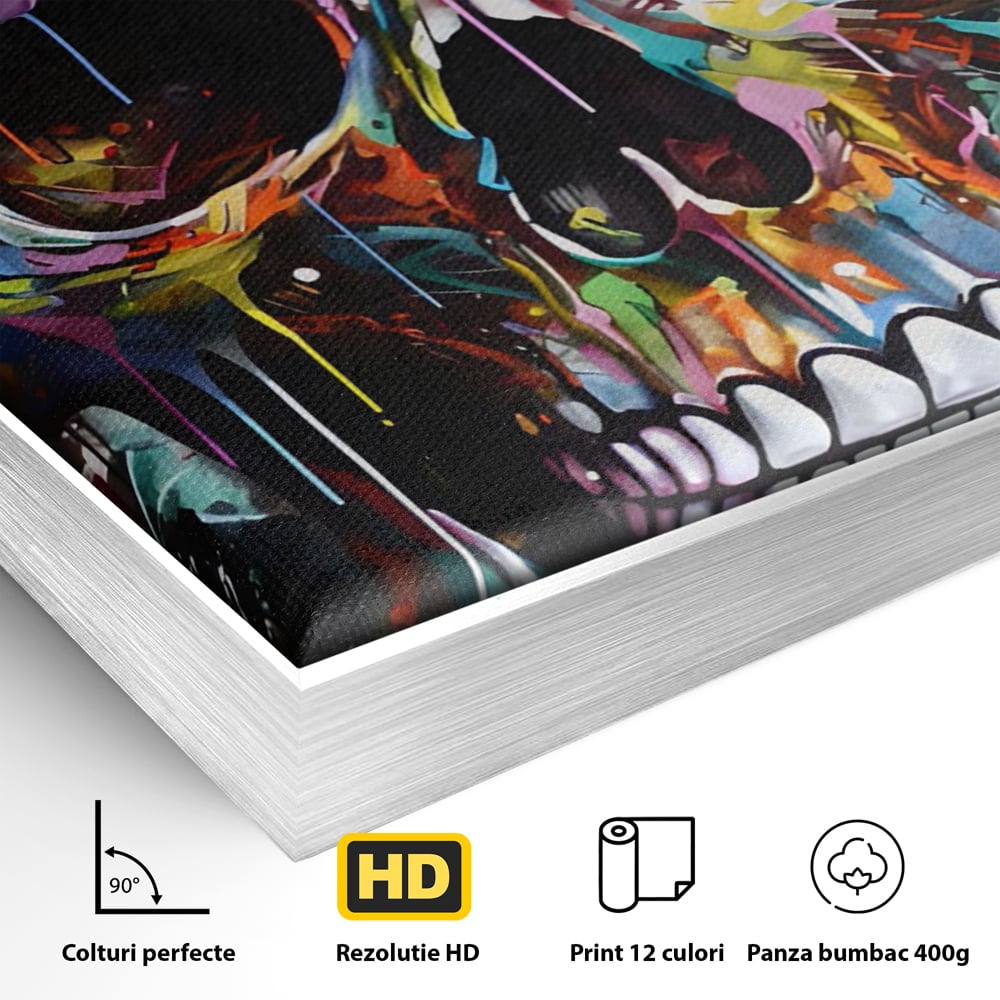Leinwand Wandkunst Leinwand Premium LuxCanva® C1116, Schädel voller Farben , Farben, Schädel, lustig, Spielzimmer, Bar, entspannend, lebendige Farben