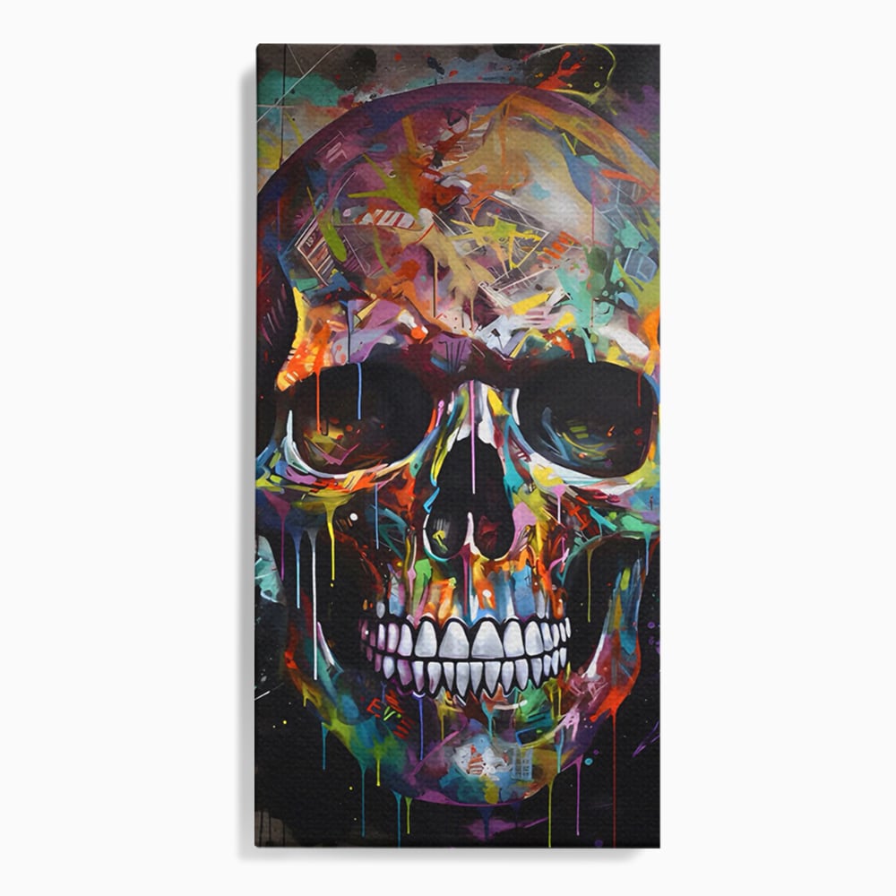 Leinwand Wandkunst Leinwand Premium LuxCanva® C1116, Schädel voller Farben , Farben, Schädel, lustig, Spielzimmer, Bar, entspannend, lebendige Farben