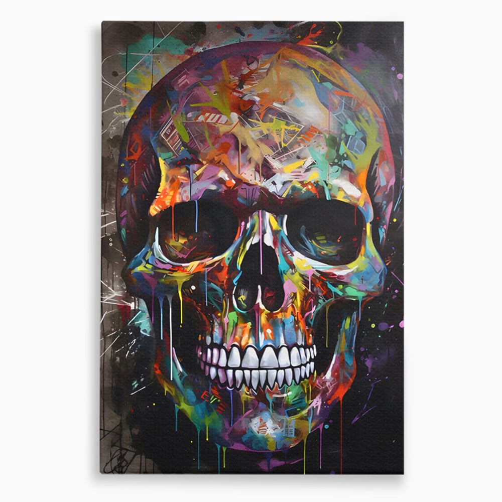 Leinwand Wandkunst Leinwand Premium LuxCanva® C1116, Schädel voller Farben , Farben, Schädel, lustig, Spielzimmer, Bar, entspannend, lebendige Farben