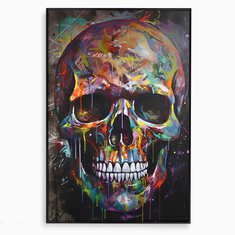 Leinwand Wandkunst Leinwand Premium LuxCanva® C1116, Schädel voller Farben , Farben, Schädel, lustig, Spielzimmer, Bar, entspannend, lebendige Farben