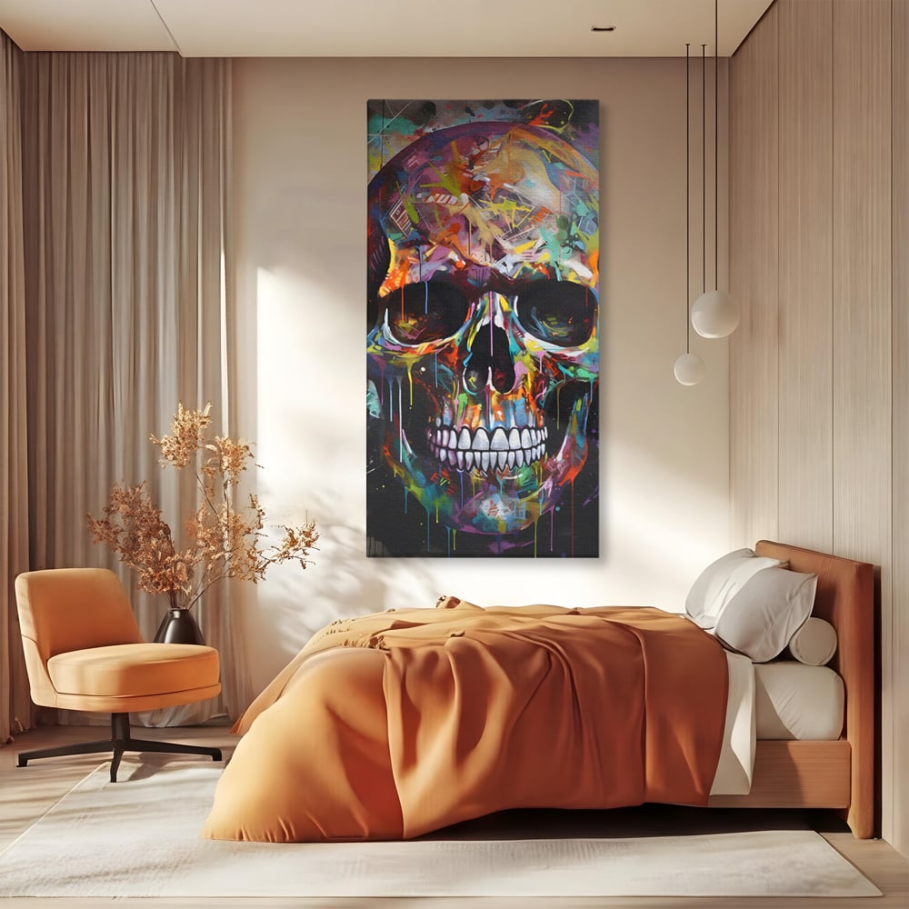 Leinwand Wandkunst Leinwand Premium LuxCanva® C1116, Schädel voller Farben , Farben, Schädel, lustig, Spielzimmer, Bar, entspannend, lebendige Farben