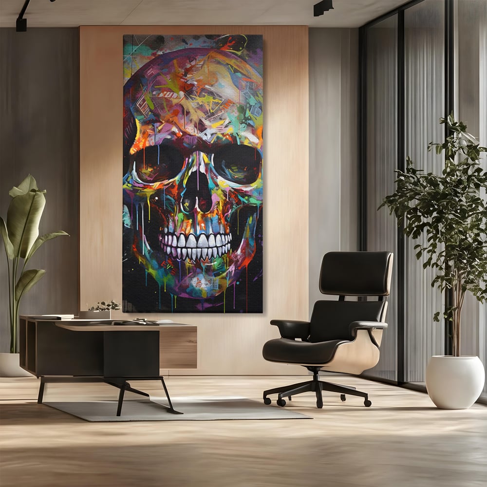 Leinwand Wandkunst Leinwand Premium LuxCanva® C1116, Schädel voller Farben , Farben, Schädel, lustig, Spielzimmer, Bar, entspannend, lebendige Farben
