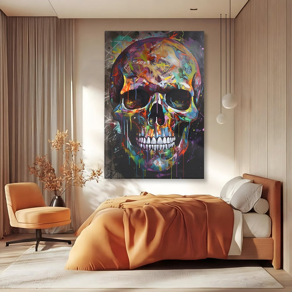 Leinwand Wandkunst Leinwand Premium LuxCanva® C1116, Schädel voller Farben , Farben, Schädel, lustig, Spielzimmer, Bar, entspannend, lebendige Farben