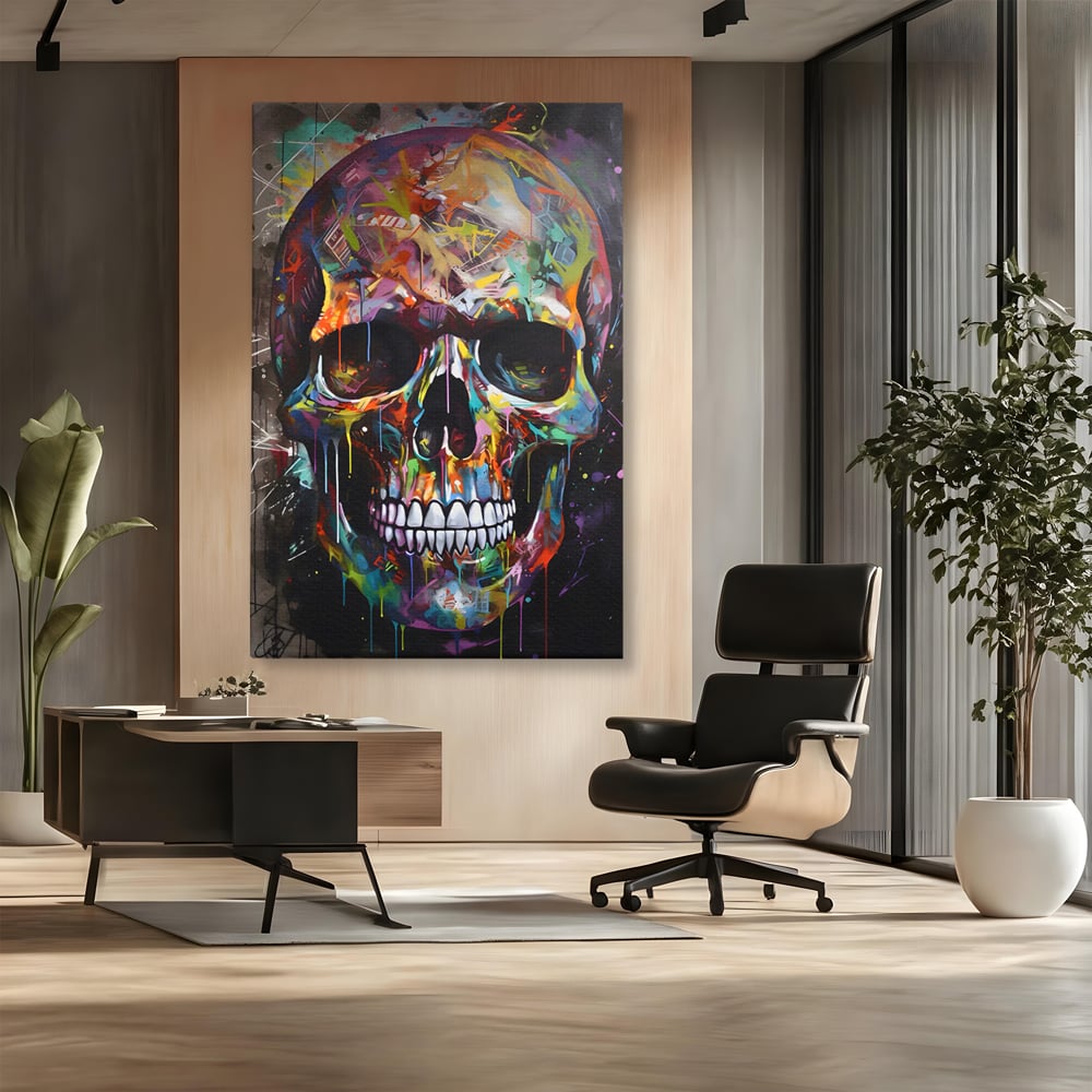 Leinwand Wandkunst Leinwand Premium LuxCanva® C1116, Schädel voller Farben , Farben, Schädel, lustig, Spielzimmer, Bar, entspannend, lebendige Farben