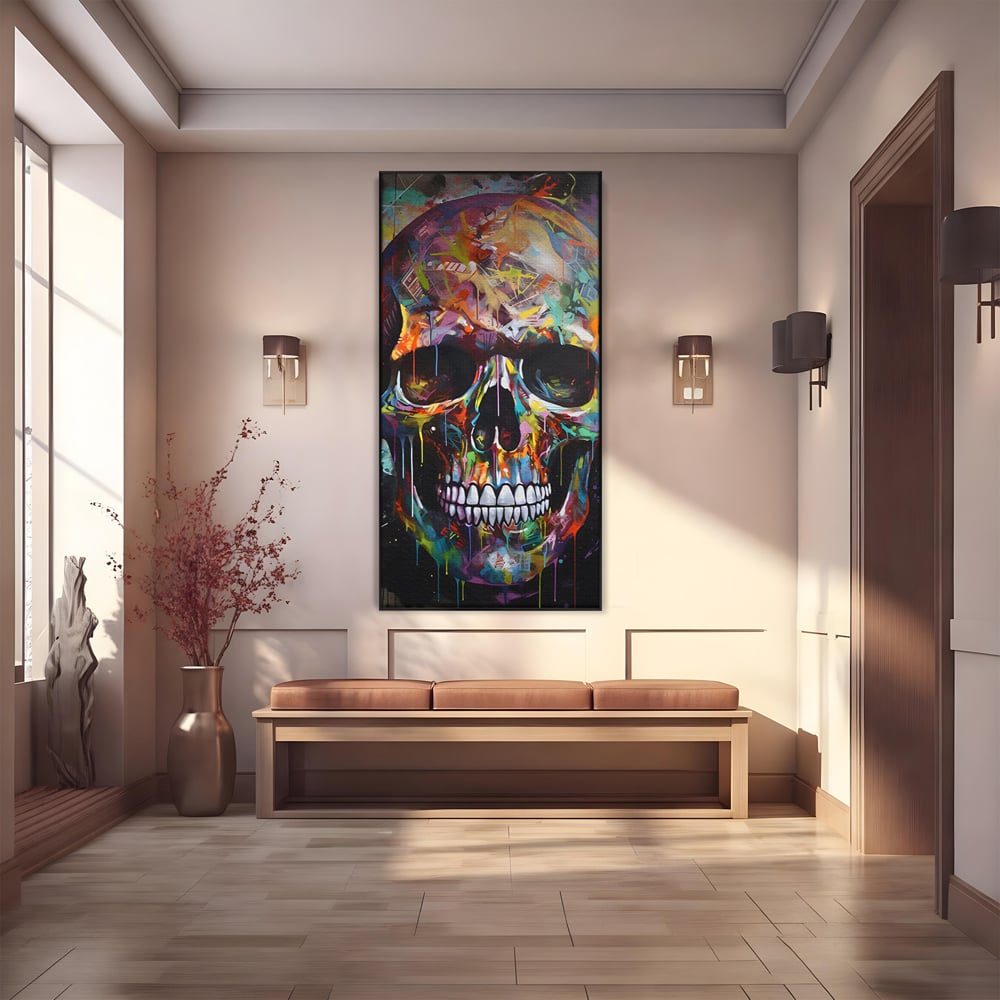 Leinwand Wandkunst Leinwand Premium LuxCanva® C1116, Schädel voller Farben , Farben, Schädel, lustig, Spielzimmer, Bar, entspannend, lebendige Farben