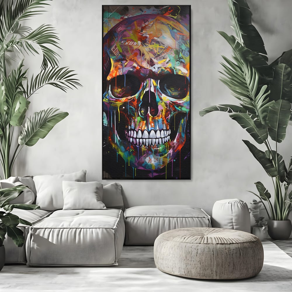 Leinwand Wandkunst Leinwand Premium LuxCanva® C1116, Schädel voller Farben , Farben, Schädel, lustig, Spielzimmer, Bar, entspannend, lebendige Farben