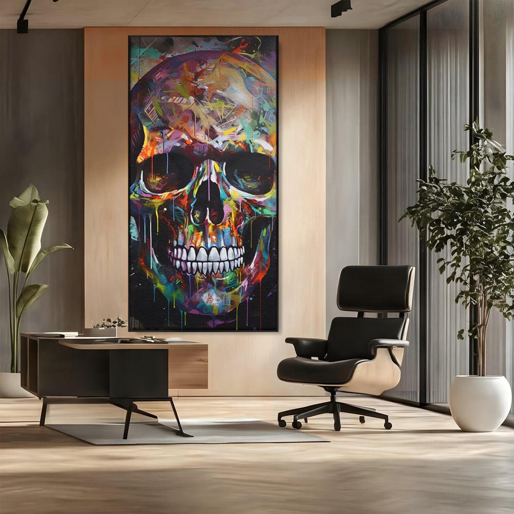 Leinwand Wandkunst Leinwand Premium LuxCanva® C1116, Schädel voller Farben , Farben, Schädel, lustig, Spielzimmer, Bar, entspannend, lebendige Farben