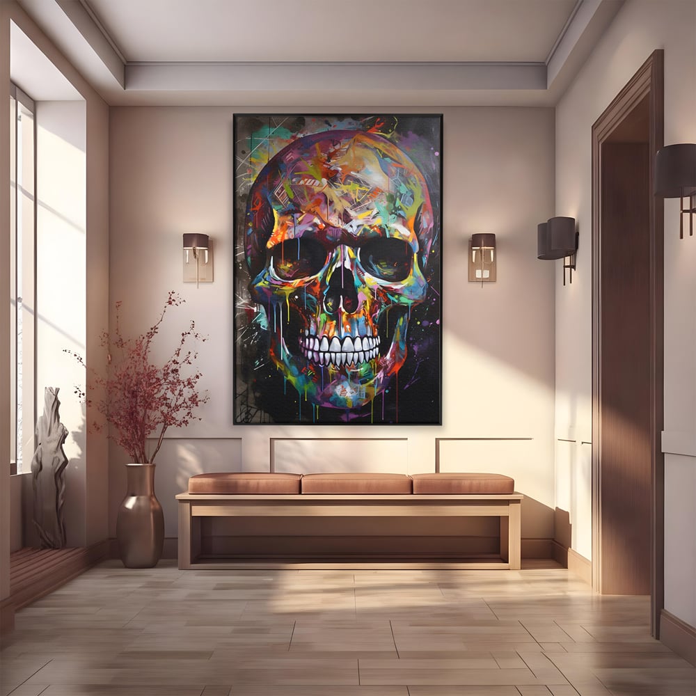Leinwand Wandkunst Leinwand Premium LuxCanva® C1116, Schädel voller Farben , Farben, Schädel, lustig, Spielzimmer, Bar, entspannend, lebendige Farben