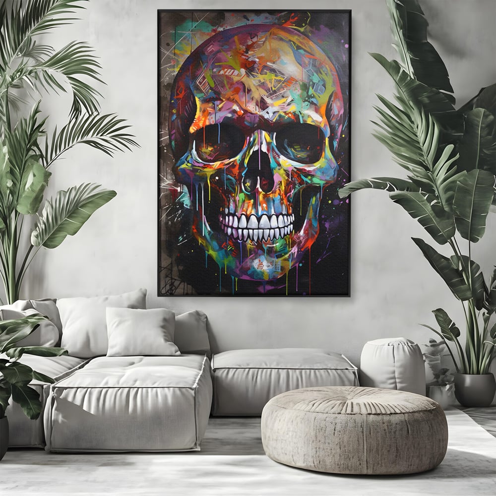 Leinwand Wandkunst Leinwand Premium LuxCanva® C1116, Schädel voller Farben , Farben, Schädel, lustig, Spielzimmer, Bar, entspannend, lebendige Farben