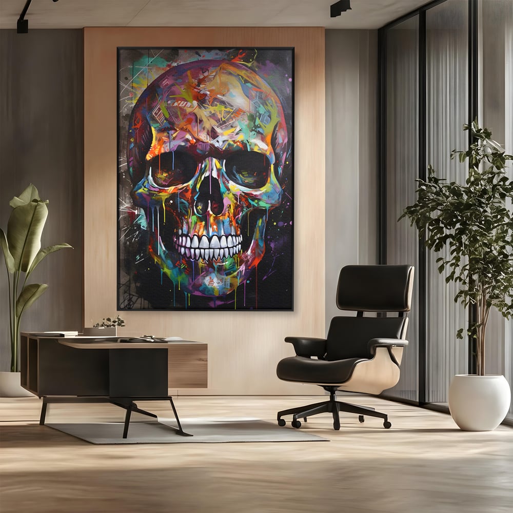Leinwand Wandkunst Leinwand Premium LuxCanva® C1116, Schädel voller Farben , Farben, Schädel, lustig, Spielzimmer, Bar, entspannend, lebendige Farben