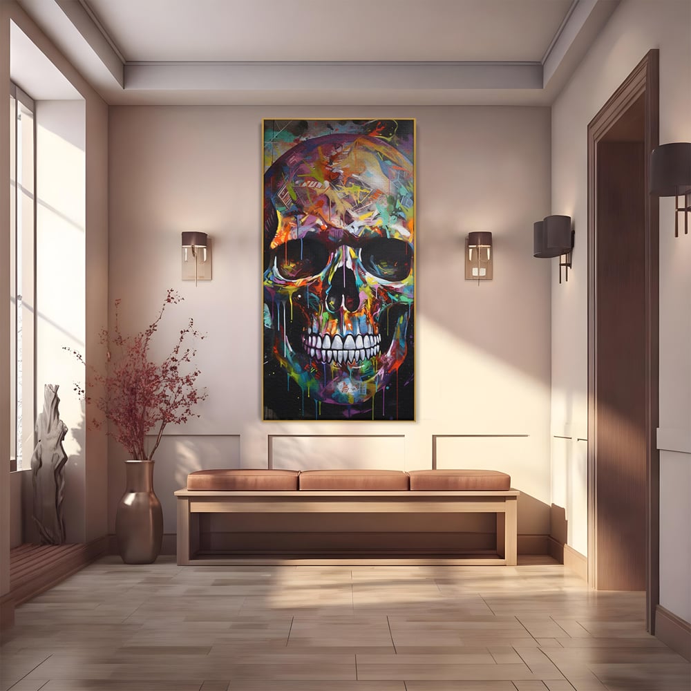 Leinwand Wandkunst Leinwand Premium LuxCanva® C1116, Schädel voller Farben , Farben, Schädel, lustig, Spielzimmer, Bar, entspannend, lebendige Farben
