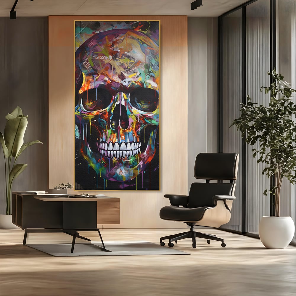 Leinwand Wandkunst Leinwand Premium LuxCanva® C1116, Schädel voller Farben , Farben, Schädel, lustig, Spielzimmer, Bar, entspannend, lebendige Farben
