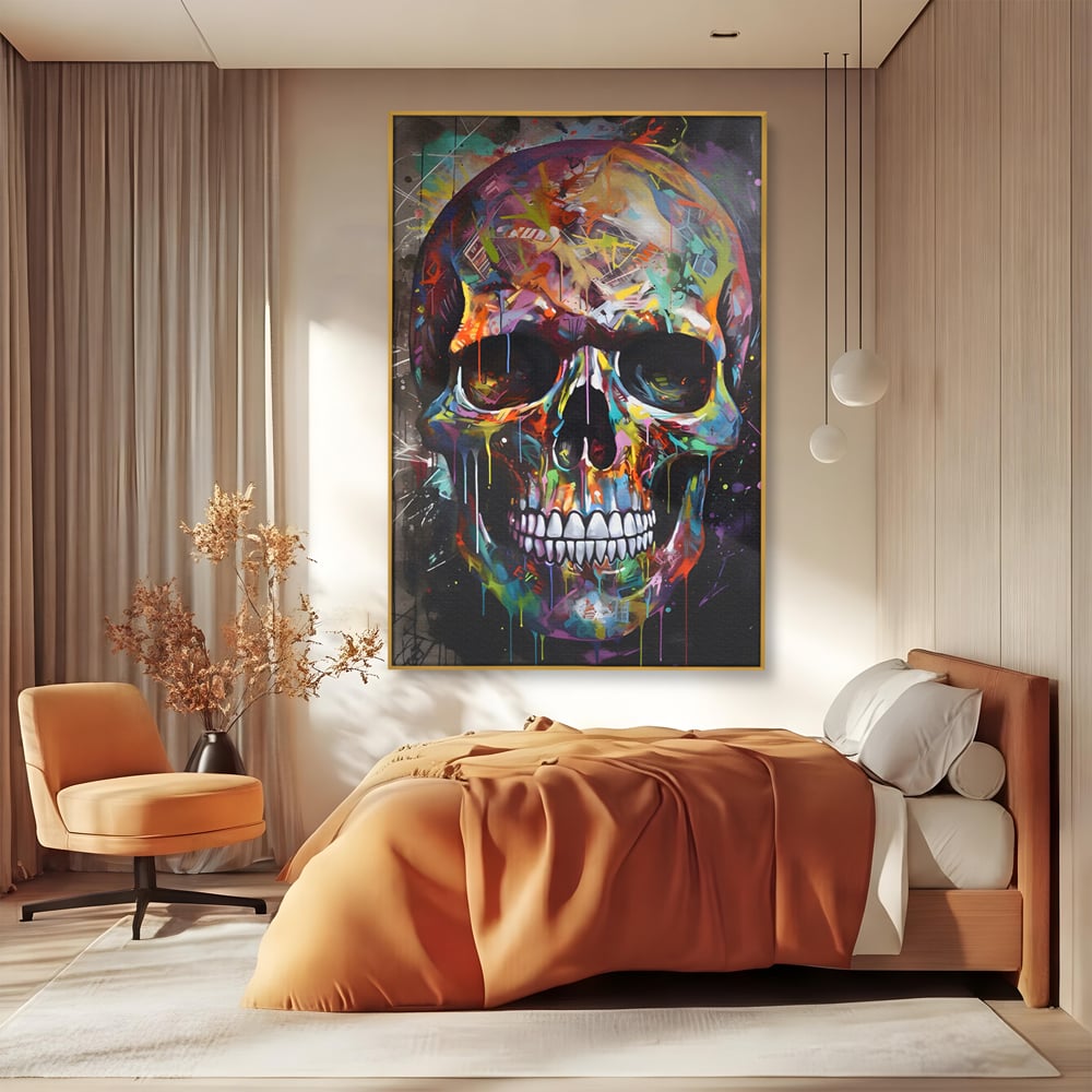 Leinwand Wandkunst Leinwand Premium LuxCanva® C1116, Schädel voller Farben , Farben, Schädel, lustig, Spielzimmer, Bar, entspannend, lebendige Farben