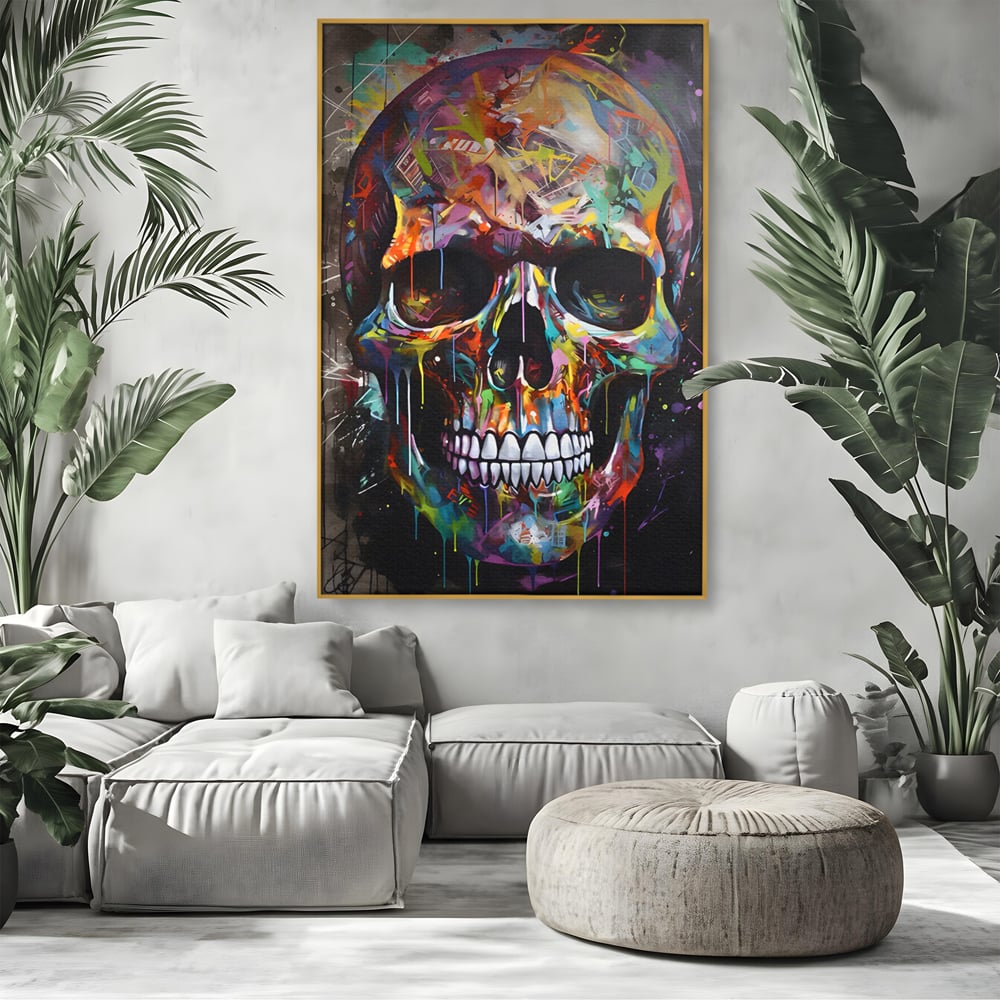 Leinwand Wandkunst Leinwand Premium LuxCanva® C1116, Schädel voller Farben , Farben, Schädel, lustig, Spielzimmer, Bar, entspannend, lebendige Farben