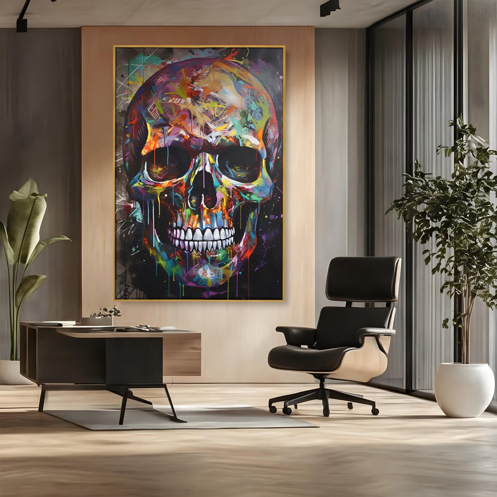 Leinwand Wandkunst Leinwand Premium LuxCanva® C1116, Schädel voller Farben , Farben, Schädel, lustig, Spielzimmer, Bar, entspannend, lebendige Farben