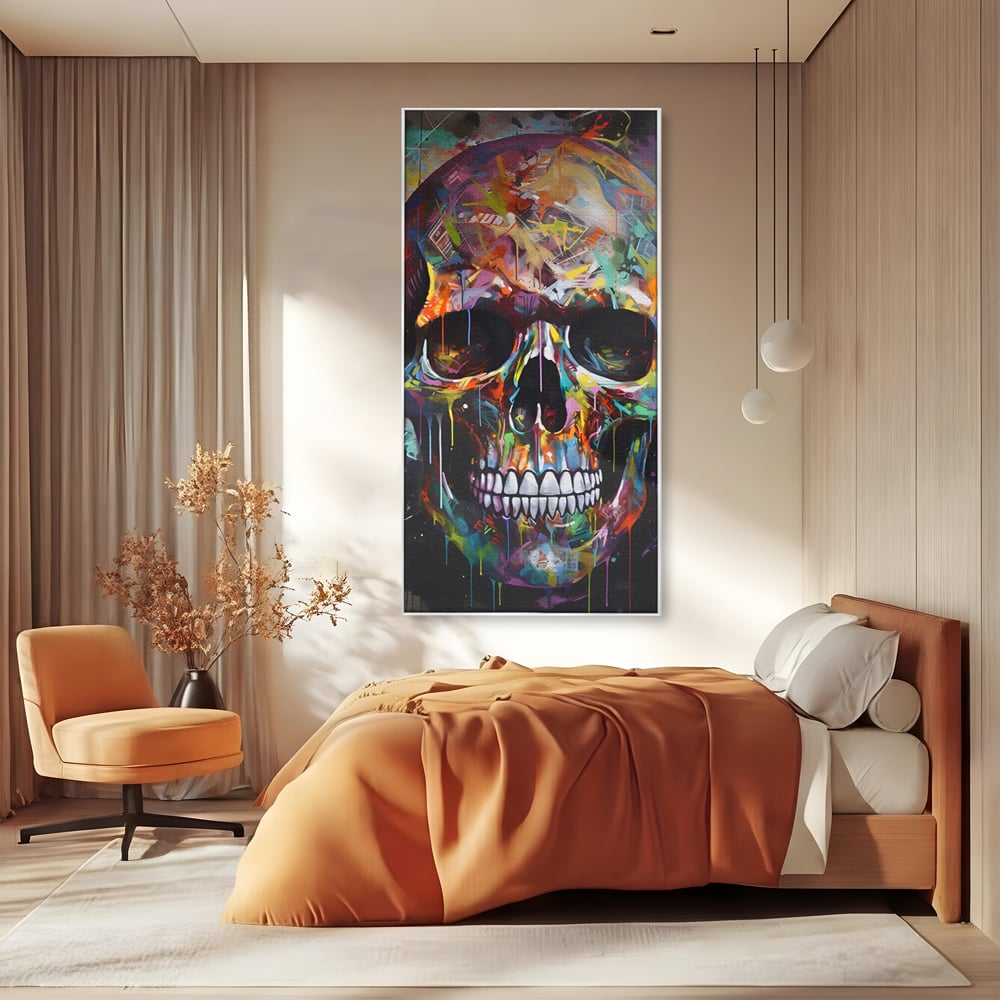 Leinwand Wandkunst Leinwand Premium LuxCanva® C1116, Schädel voller Farben , Farben, Schädel, lustig, Spielzimmer, Bar, entspannend, lebendige Farben