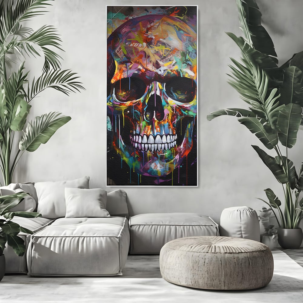 Leinwand Wandkunst Leinwand Premium LuxCanva® C1116, Schädel voller Farben , Farben, Schädel, lustig, Spielzimmer, Bar, entspannend, lebendige Farben