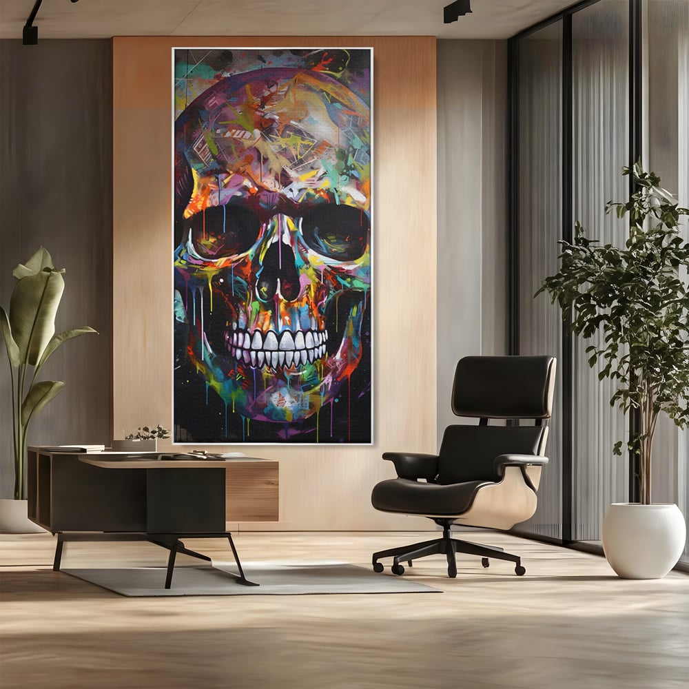 Leinwand Wandkunst Leinwand Premium LuxCanva® C1116, Schädel voller Farben , Farben, Schädel, lustig, Spielzimmer, Bar, entspannend, lebendige Farben