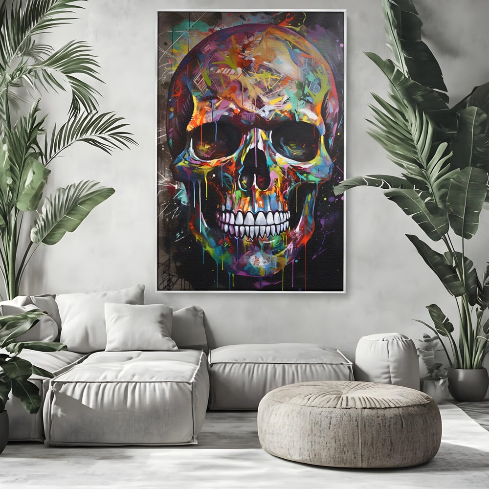 Leinwand Wandkunst Leinwand Premium LuxCanva® C1116, Schädel voller Farben , Farben, Schädel, lustig, Spielzimmer, Bar, entspannend, lebendige Farben