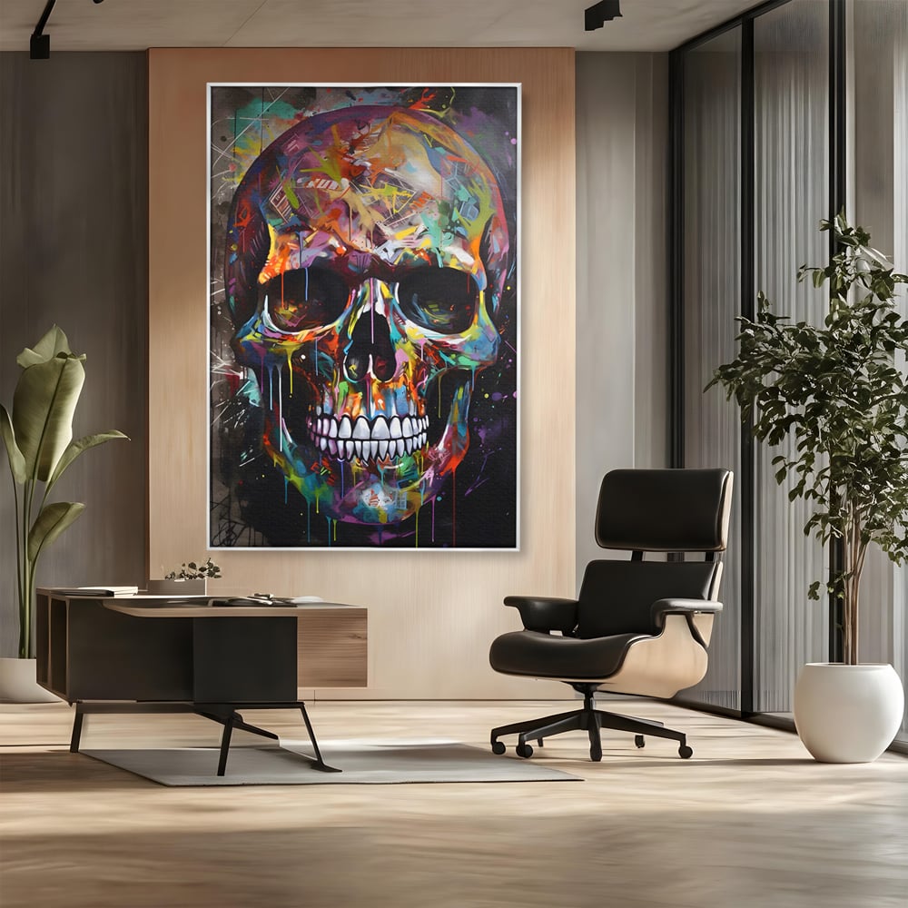 Leinwand Wandkunst Leinwand Premium LuxCanva® C1116, Schädel voller Farben , Farben, Schädel, lustig, Spielzimmer, Bar, entspannend, lebendige Farben