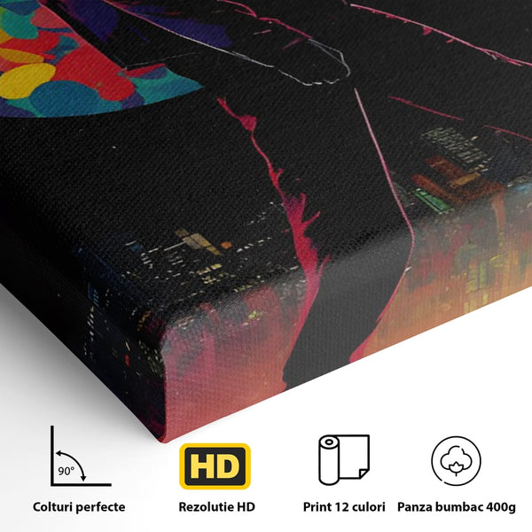 Tablou Canvas Premium LuxCanva® C1118, Walking Alone , Culori, Walk, City Life, Moon, Game Room, Bar, Relaxare, Culori Vibrante