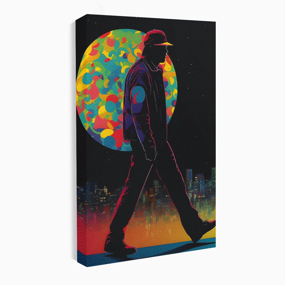 Tablou Canvas Premium LuxCanva® C1118, Walking Alone , Culori, Walk, City Life, Moon, Game Room, Bar, Relaxare, Culori Vibrante
