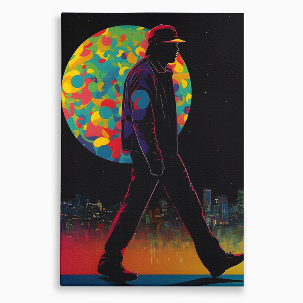 Tablou Canvas Premium LuxCanva® C1118, Walking Alone , Culori, Walk, City Life, Moon, Game Room, Bar, Relaxare, Culori Vibrante